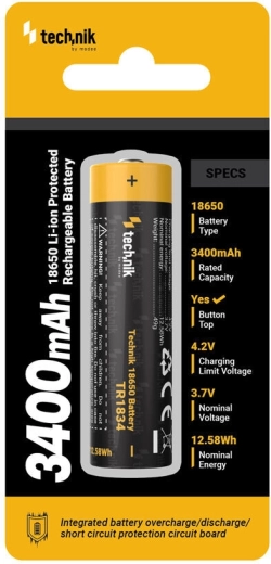 Polnilna Li-Ion baterija 18650 3400 mAh 3,7 V z zaščito Technik