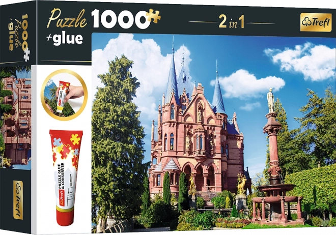 Trefl komplet 2v1 puzzle Grad Drachenburg, Nemčija 1000 koščkov z lepilom