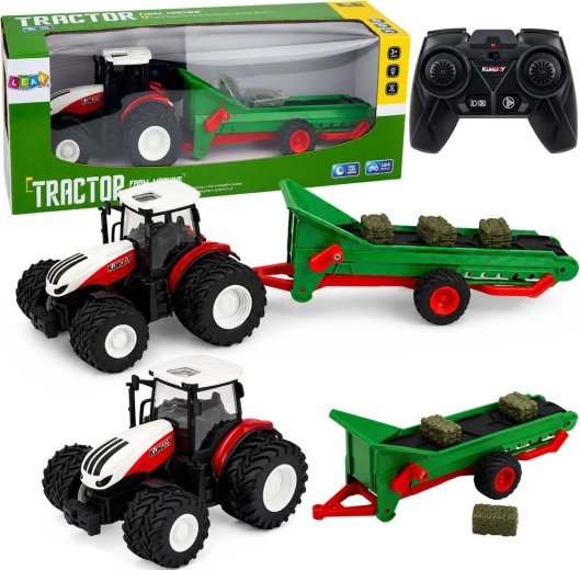 RC kmetijski traktor z transporterjem in prikolico za bale 1:24