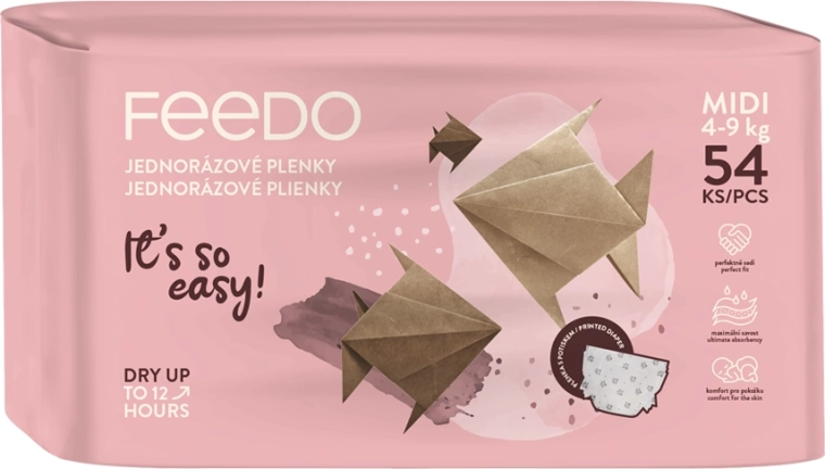 Otroške plenice za enkratno uporabo FEEDO Midi 3 (4–9 kg), 54 kos