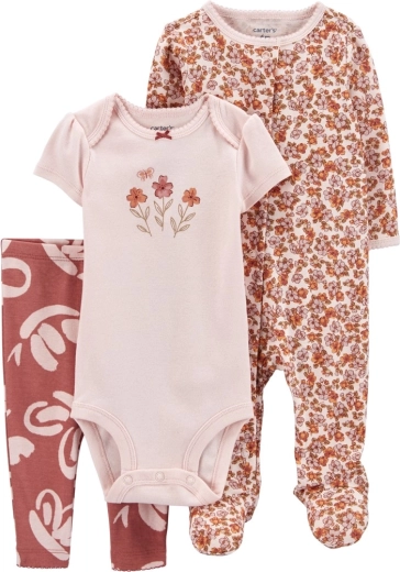 3-delni komplet CARTER'S: bodi s kratkimi rokavi, pajac in pajkice Pink floral za deklico – PRO