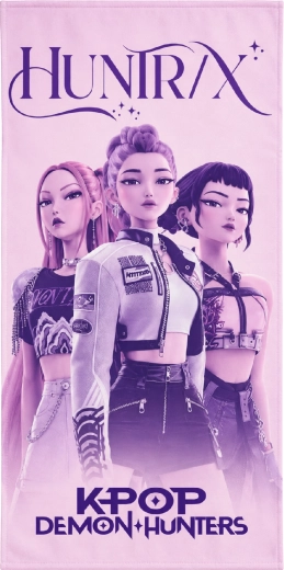 Otroška hitro sušeča brisača K-Pop Demon Hunters Huntrix 70 × 140 cm, rožnato-vijolična