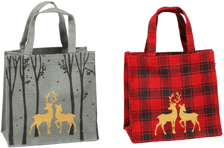 Jutasta božična torba z motivom severnega jelena 20 × 20 × 10 cm (mešanica barv)