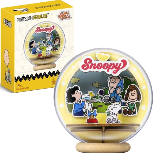 Puremind lesen 3D model SNOOPY PEANUTS – piknik v parku v prozorni krogli