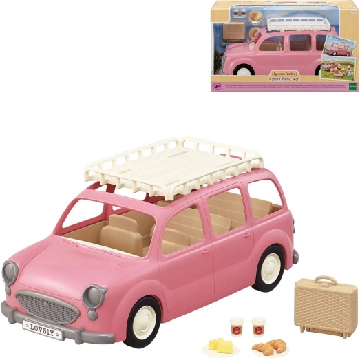 Rožnati družinski kombi Sylvanian Families z dodatki za piknik