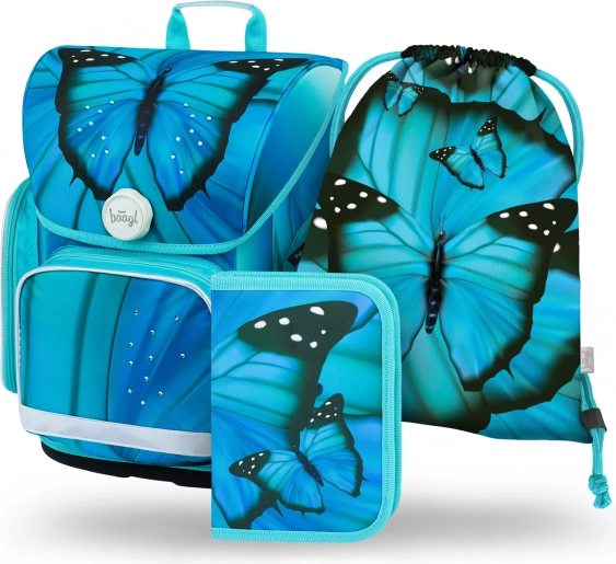 Šolski set BAAGL ERGO Butterfly: šolska torba, peresnica, vrečka