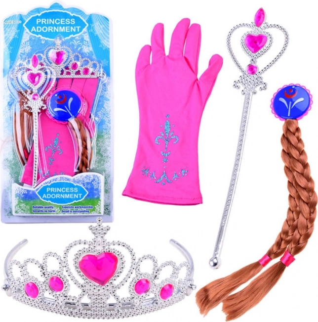 Kostumski set Princesa s krono in pletenico – Rožnata