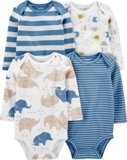 Carter’s dojenčki bodi z dolgimi rokavi Blue Animals, 4 kosi