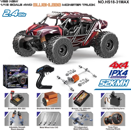 Daljinsko vodeni terenski avtomobil Monster Max 1:18