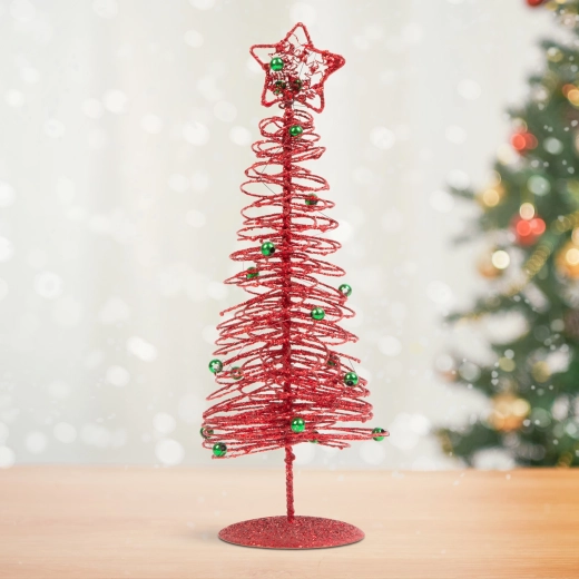 Bleščeče kovinsko božično drevesce, rdeče, 28 cm