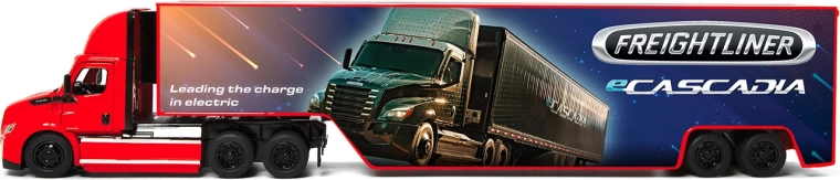 Kovinski tovornjak Freightliner eCascadia s kontejnerjem 33 cm