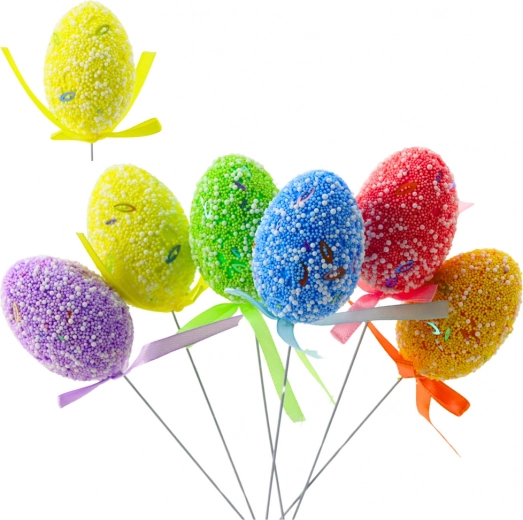 Velikonočna jajčka na paličici s pentljico, barvni komplet 6 kosov