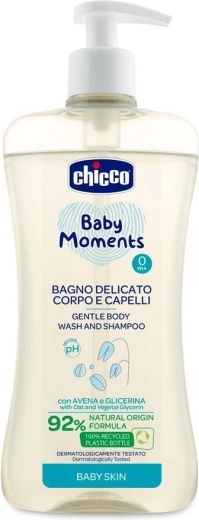 Chicco nežni šampon za lase in telo Baby Moments 92 % naravnih sestavin 500 ml