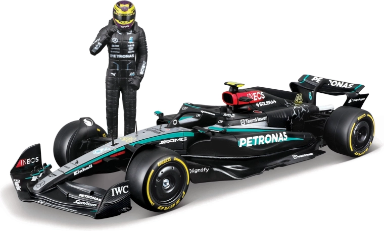 Bburago model F1 Mercedes-AMG Petronas W15 2024 Lewis Hamilton 1:24 s figurico voznika
