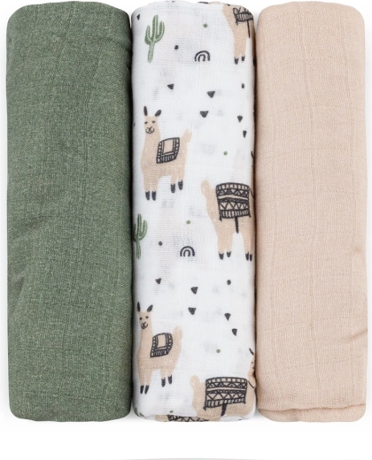 Petite&Mars komplet bambusovih muslinskih plenic Moussy llama vibes 68 × 68 cm (3 kos)