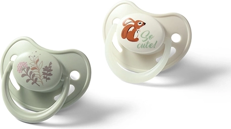 BabyOno silikonski anatomski dudiji 6–18 mesecev, 2 kosa (dnevni + svetleči)