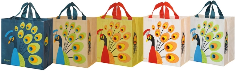 Nakupovalna torba Páv 35 × 35 × 20 cm, laminirani polipropilen, mešanica barv