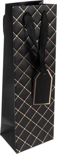 Darilna papirnata vrečka quilt za vino črna 12 × 9 × 36 cm