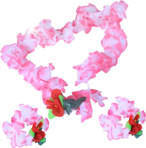 Rožnati havajski komplet – ogrlica in zapestnice