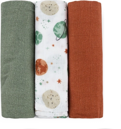 Petite&Mars bambusove muslinske pleni moussy celestial planets 68 × 68 cm (3 kosi)
