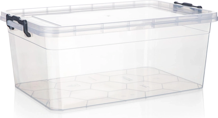Shranitvena škatla Gema 20 l s pokrovom in sponkami, prozorna