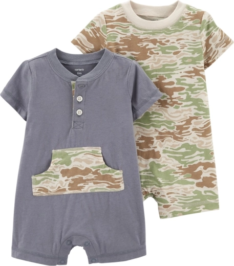 CARTER'S poletni bombažni pajac s kratkimi rokavi za dečke GreyGreen (2 kosa) – NB/vel. 56