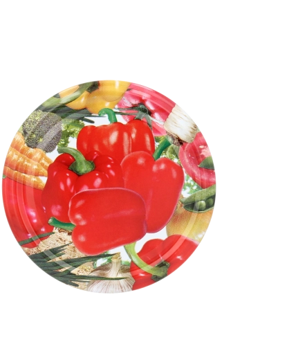 Pokrovčki za vlaganje 66 mm z motivom paprike, 4 zaponke – pakiranje 1100 kos