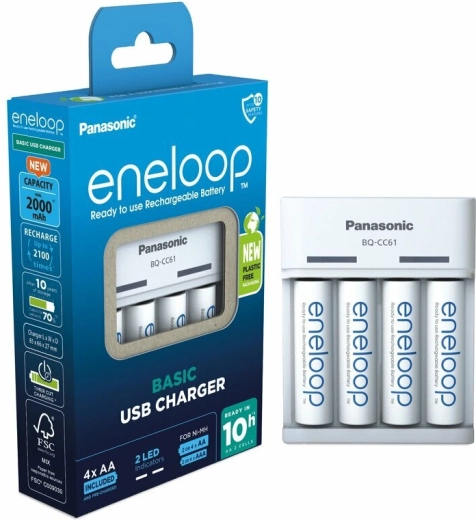 Panasonic Eneloop EKO USB polnilnik BQ-CC61 + AA polnilne baterije 2000 mAh (4 kosi)
