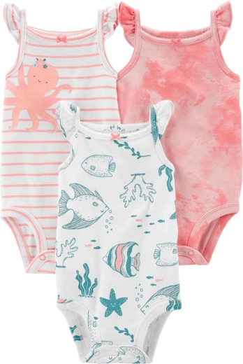 CARTER'S sleeveless bodysuits Pink Ocean 3 pcs – girl 3 pcs NB / size 56
