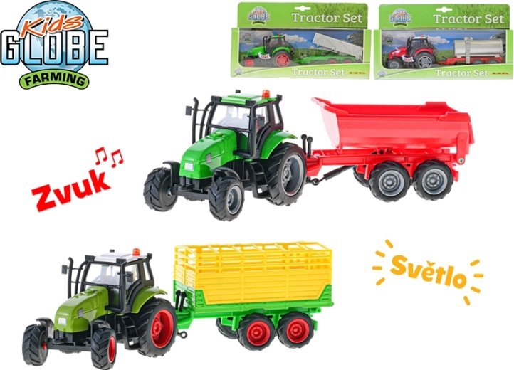Otroški traktor z prikolico KIDS GLOBE Farming 25 cm s svetlobnimi in zvočnimi učinki