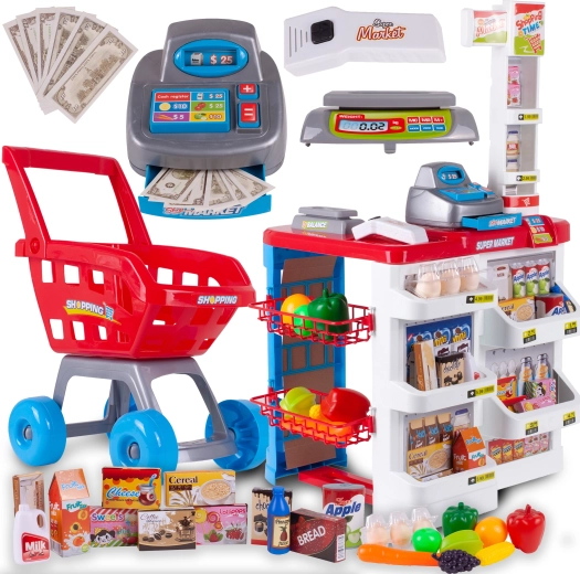 Trgovina s blagajno in nakupovalnim vozičkom Supermarket