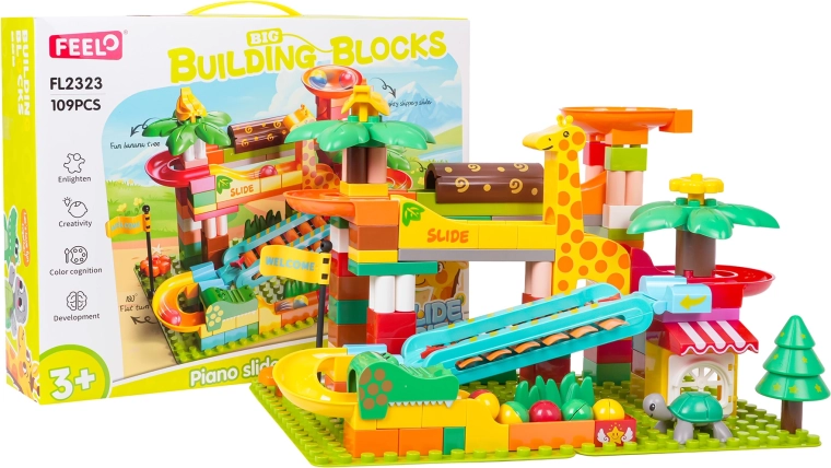 Gradbeni komplet safari kroglična steza s klavirjem (109 delov)