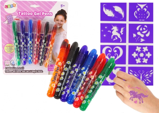 Children's Gel Tattoo Markers – Set of 6 Glitter Markers and Stencils