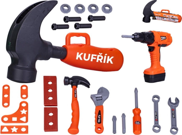 Otroški komplet orodja z akumulatorskim vrtalnikom v kovčku v obliki kladiva