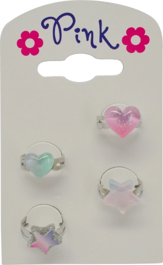 Set otroških prstančkov srčki in zvezdice, 4 kosi