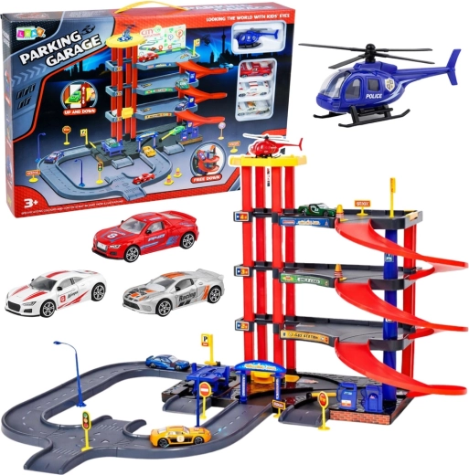 otroško večnivojsko parkirišče s 4 nadstropji, dvigalom in heliportom, 70 delov