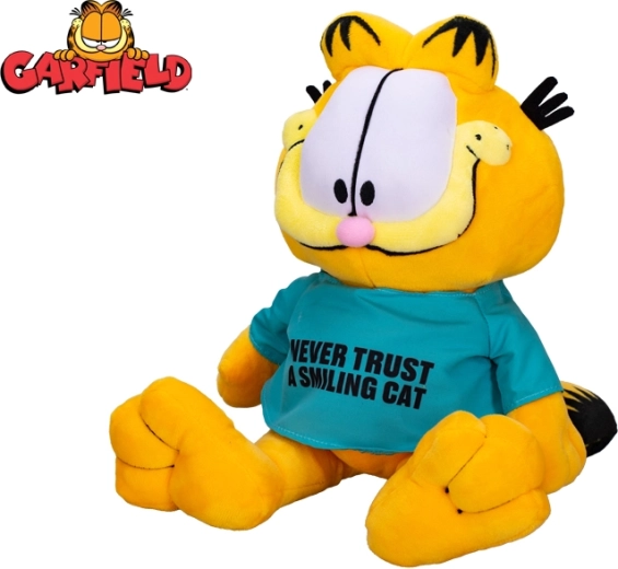 Plišasti maček GARFIELD 28 cm – majica »Never trust a smiling cat«