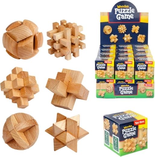 Leseni 3D miselni izzivi – mix vrst v darilni škatlici 5 × 5 cm