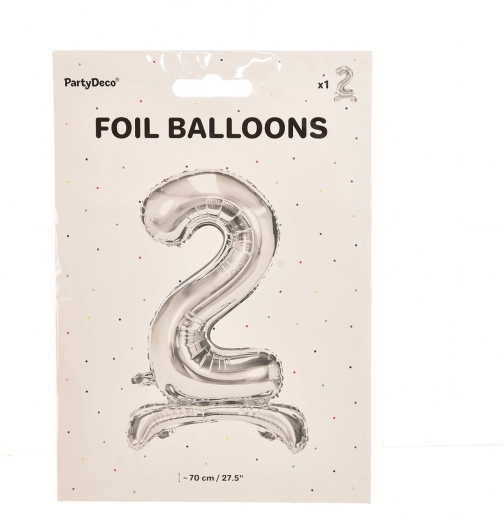 Folijski balon številka 2, stoječ, srebrn, 70 cm