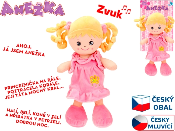 Govoreča in pojoča punčka Anžeka 36 cm – mehka blondinka