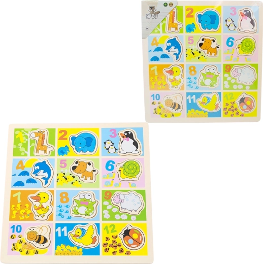 Babu lesene puzzle številke in živali