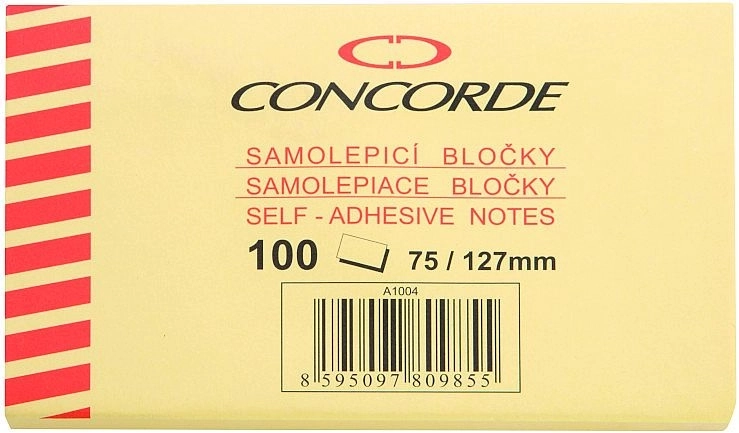 Samolepilni blok rumen 75 × 127 mm, 100 listov