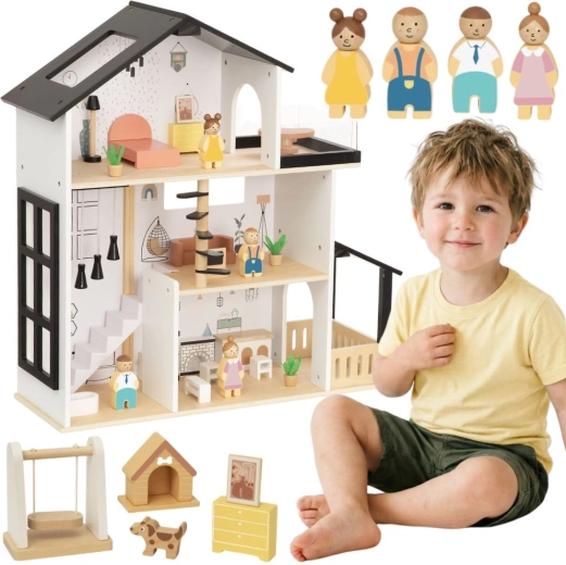 Tooky Toy lesena rezidenca za punčke z dodatki (31 delov)