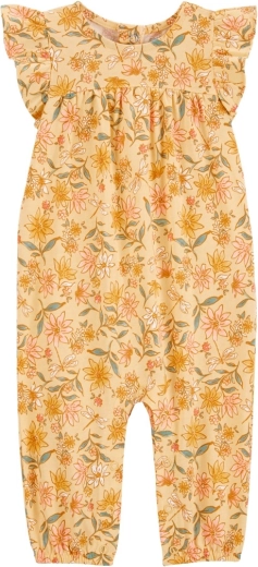 Pajac brez stopal s kratkimi rokavi, rumen cvetlični, za deklico
