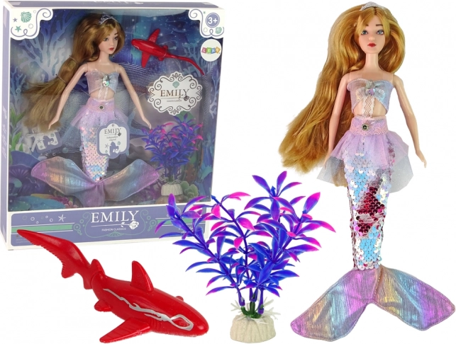 Punčka Emily morska deklica z dodatki rožnata