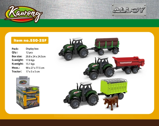 Traktor s prikolico kovinski/plastični 17 cm