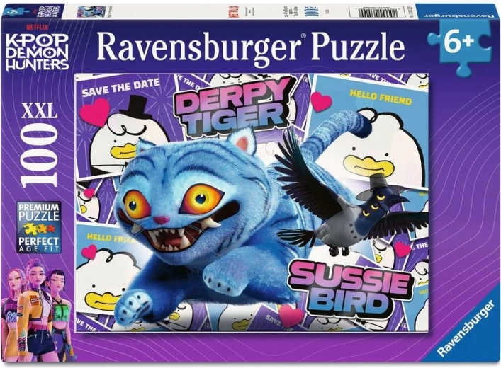 Ravensburger sestavljanka K-pop: Nori tiger in ptiček Sussie XXL 100 delov