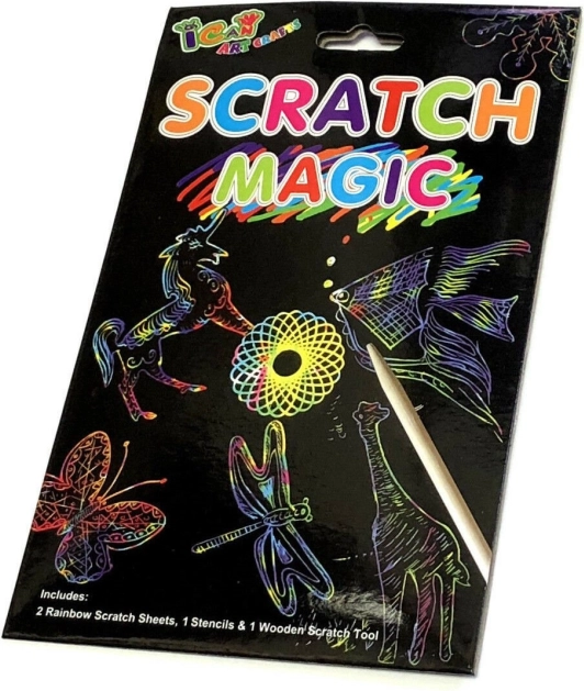 Mavrični praskalni listi z šablonami in lesenim peresom