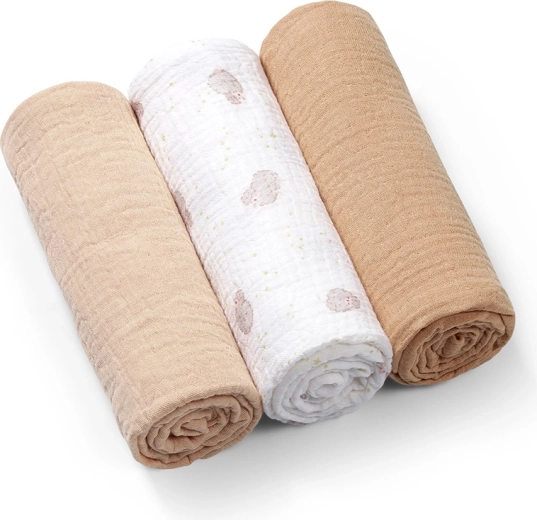 Bombažne plenice iz muslina Babyono Super Soft, bež, 70 × 70 cm – 3 kosi