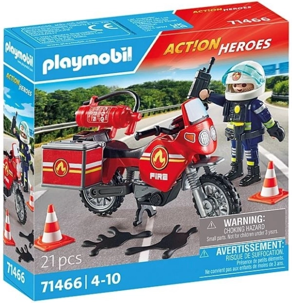 Playmobil gasilski motor na kraju nesreče s figurico